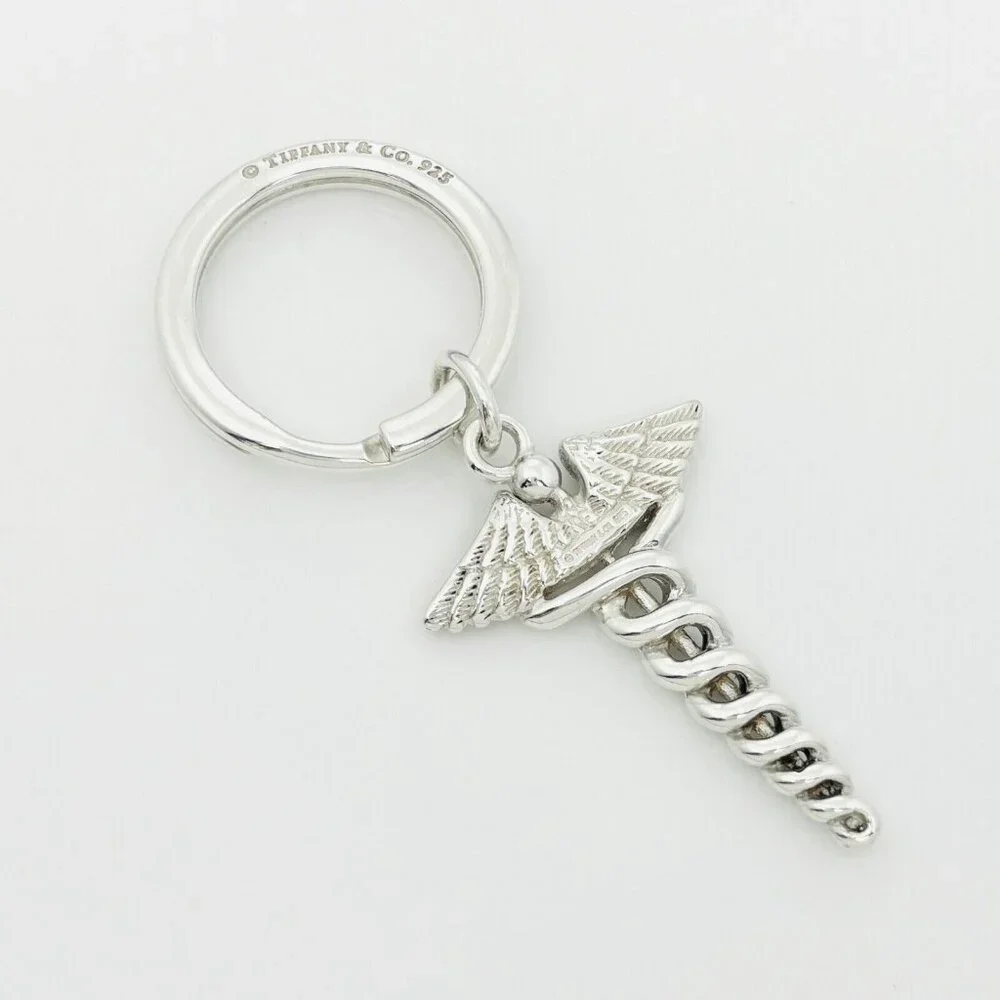 Tiffany & Co Caduceus Key Ring in Sterling Silver Doctor Keyring Keychain